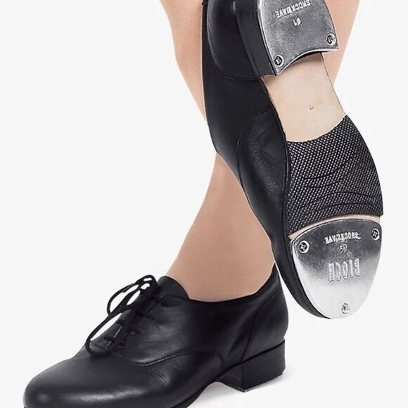 Block Black Leather Lace Up Tap Flex Split Sole Tap Shoes Sz 10 - Picture 1 of 9